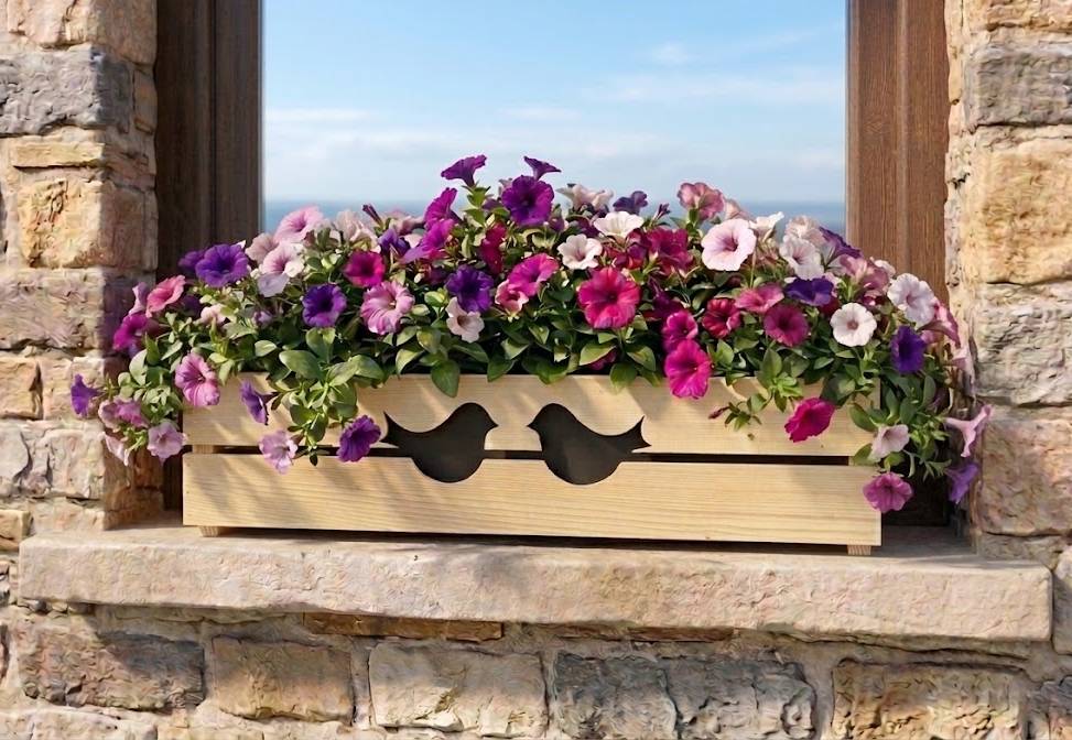 Dřevěný obal na truhlík s ptáčky, 62x21,5x17cm, český výrobek