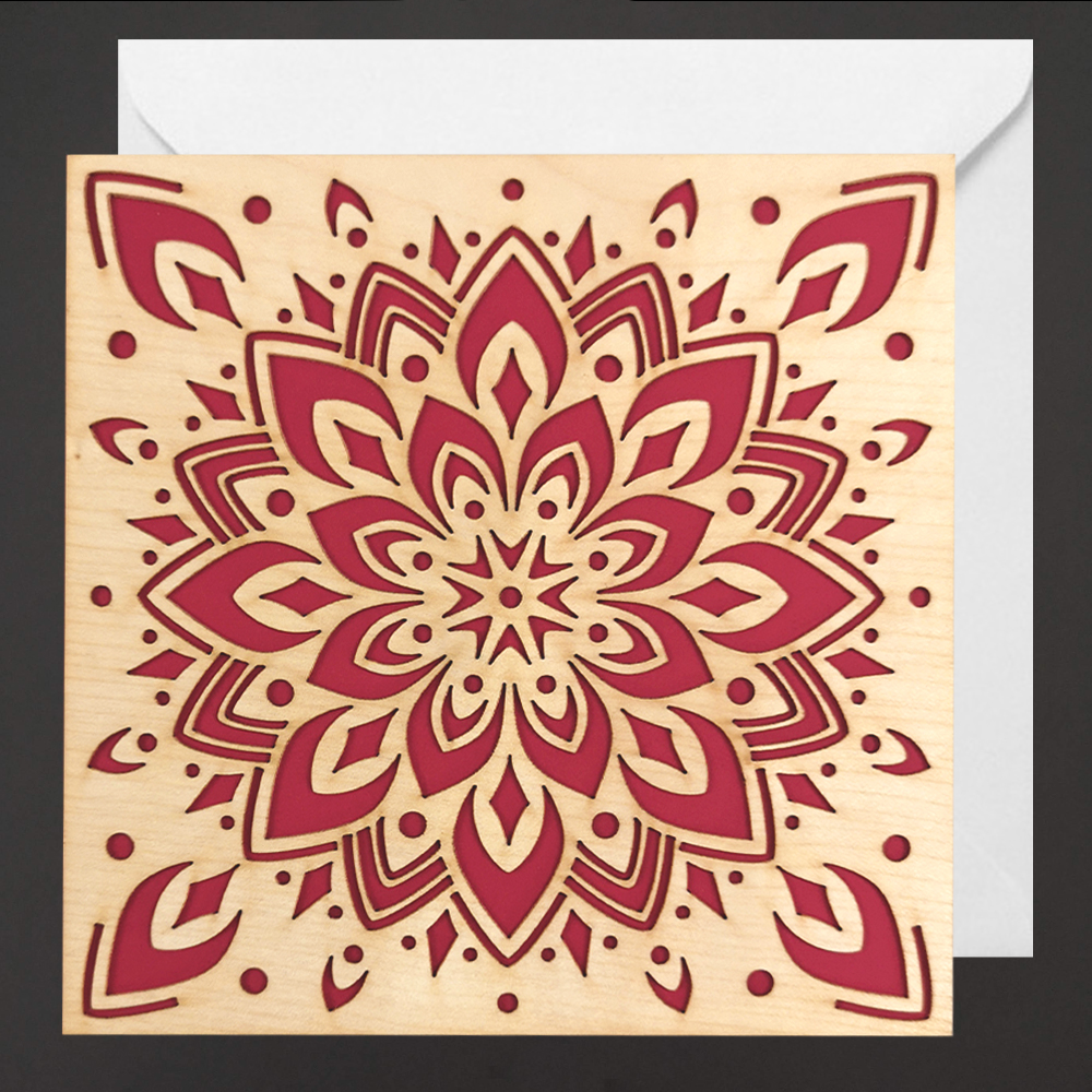 Dřevěné přáníčko mandala, červené, 15 cm bez textu, český výrobek
