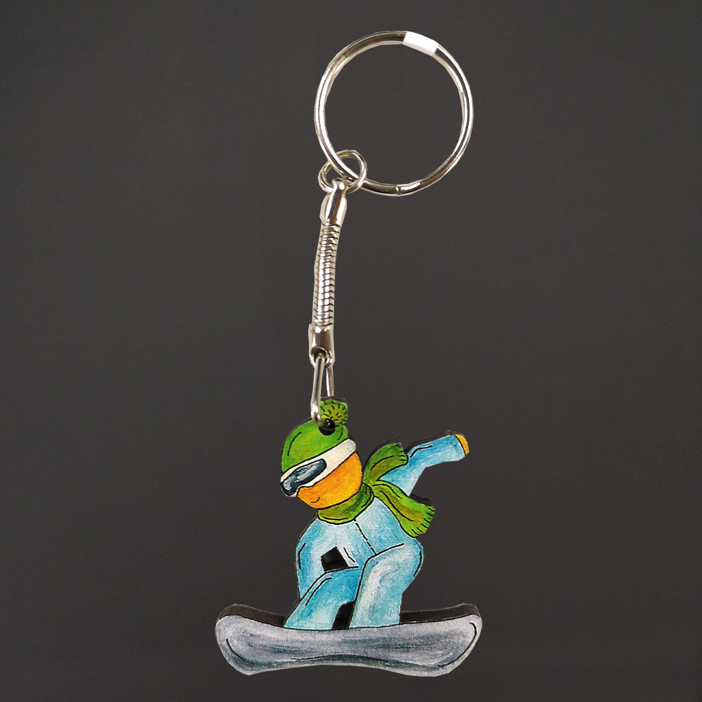 Dřevěná klíčenka snowbordista, 4 cm
