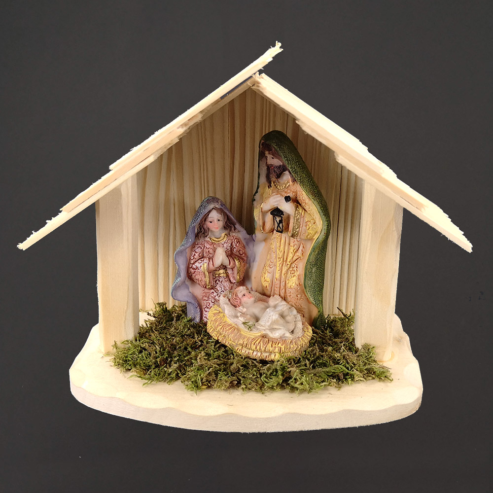 Dřevěný betlém s figurkami, masivní dřevo, 16,5 x 13,5 x 8,5 cm, český výrobek