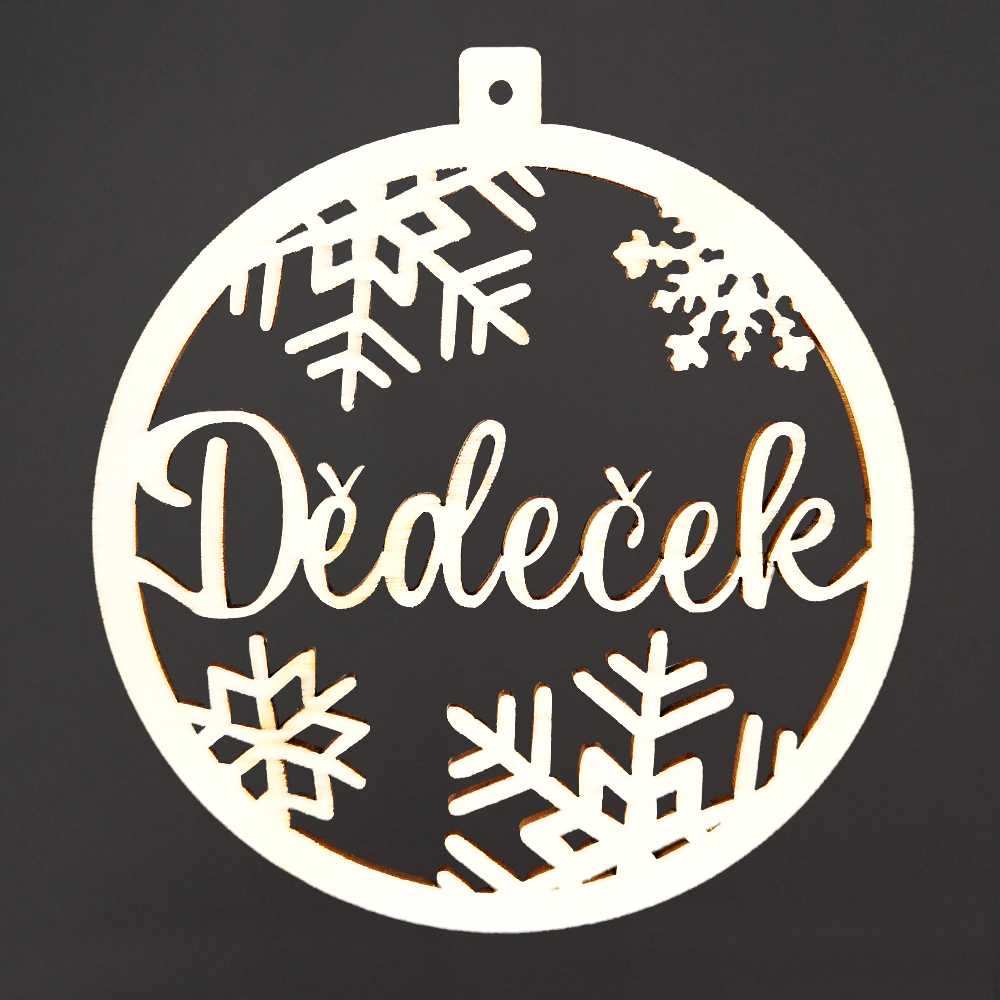 Dřevěná ozdoba kolečko - Dědeček, 6 cm, český výrobek