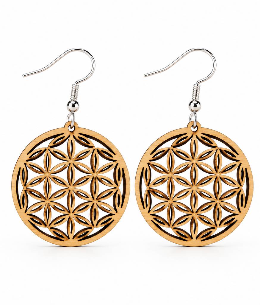 Dřevěné náušnice mandala, 4 cm, český výrobek