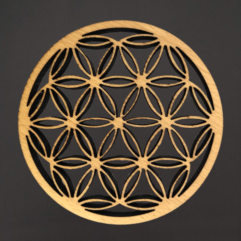 Dřevěný podtácek kulatý mandala, masivní dřevo, průměr 10,5 cm
