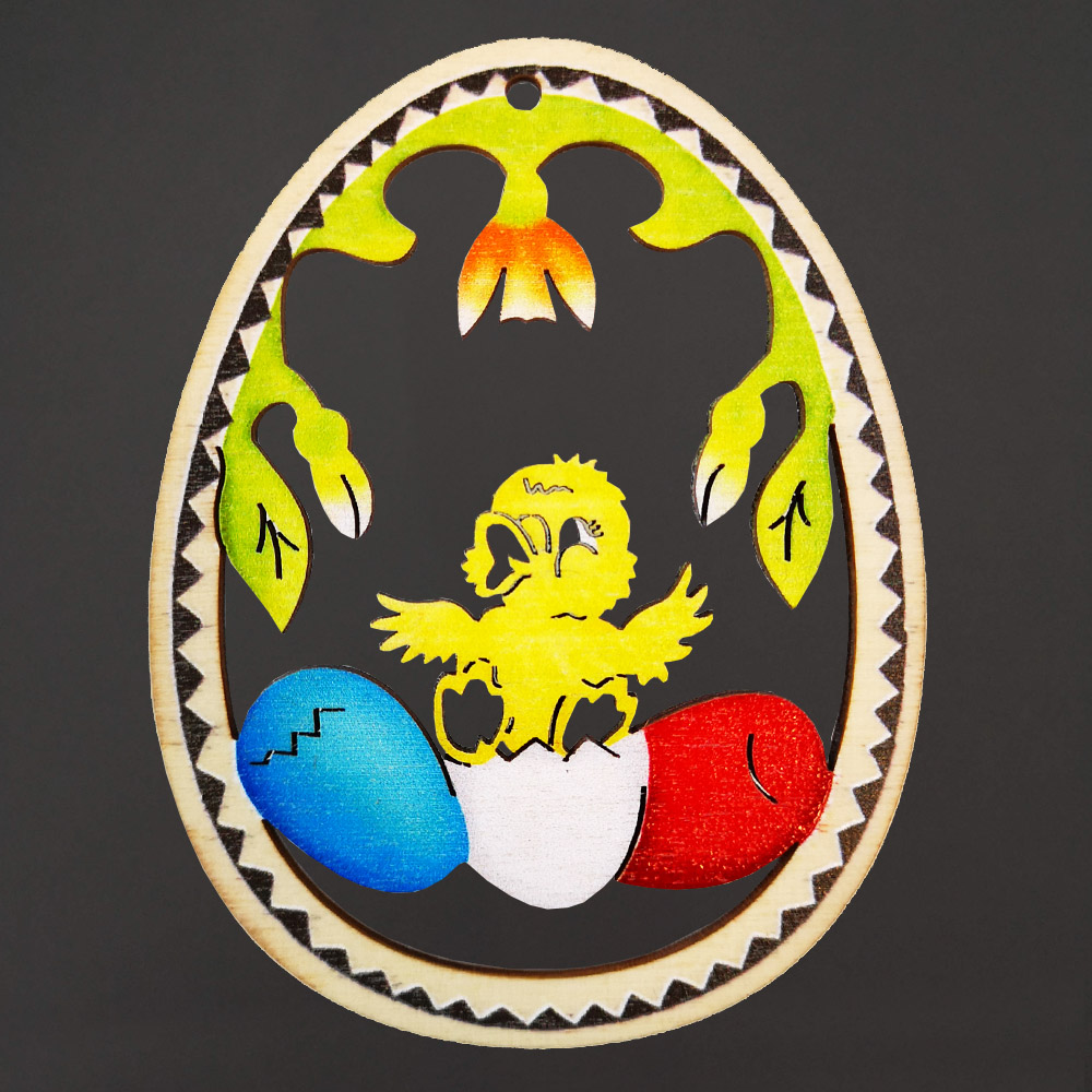 Dřevěná dekorace vajíčko kuřátko s vajíčkem, velikost 6 cm, český výrobek