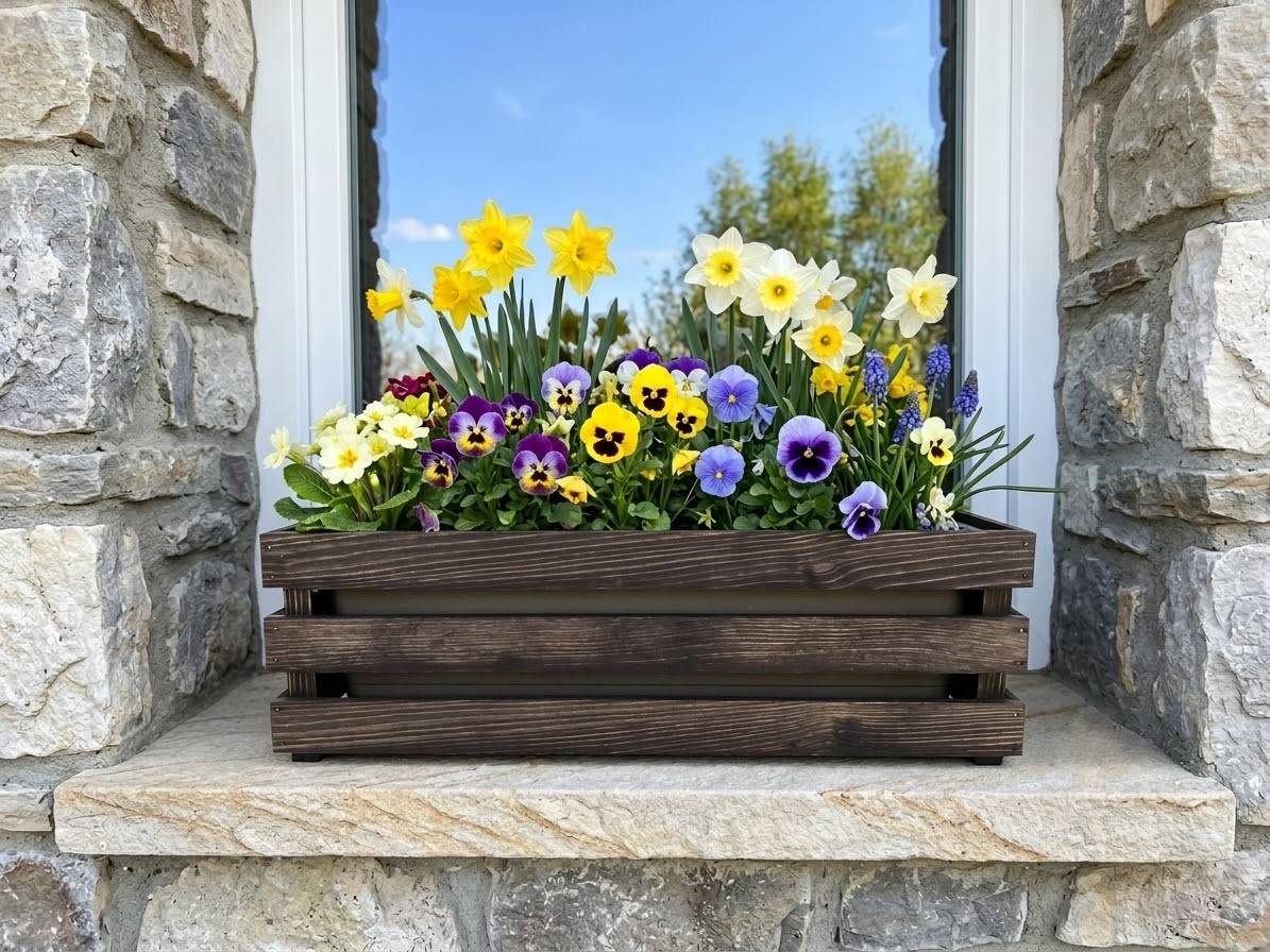 Dřevěný obal na truhlík tmavý, 52x21,5x17cm, český výrobek