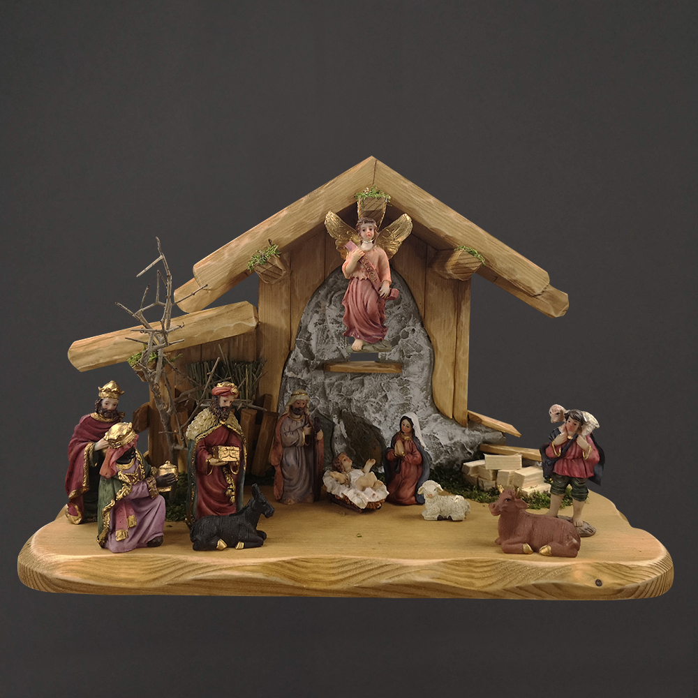 Dřevěný betlém BEZ FIGUREK 38 cm, český výrobek