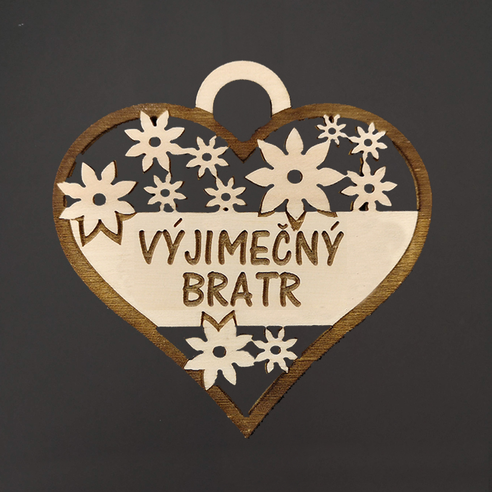 Dřevěné srdce s textem "výjimečný bratr", 7 cm, český výrobek