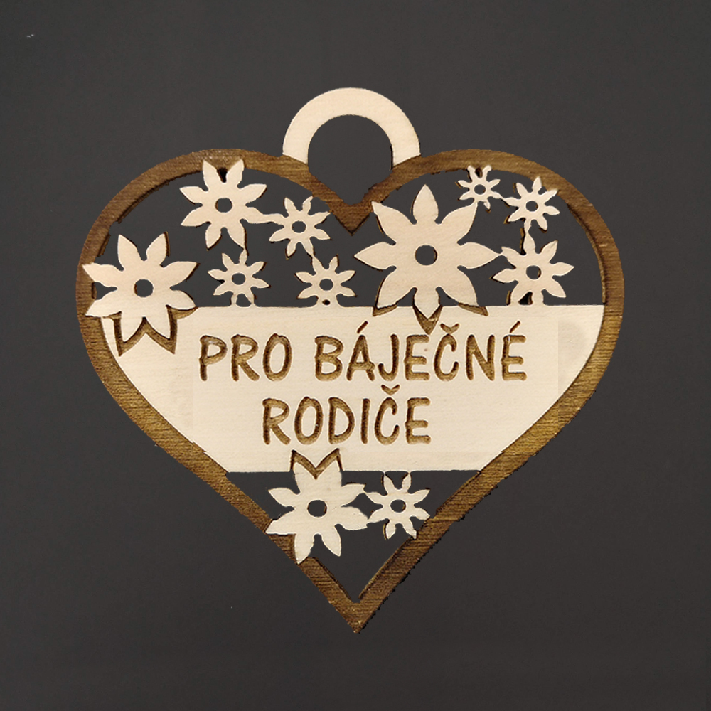 Dřevěné srdce s textem "pro báječné rodiče", 7 cm, český výrobek