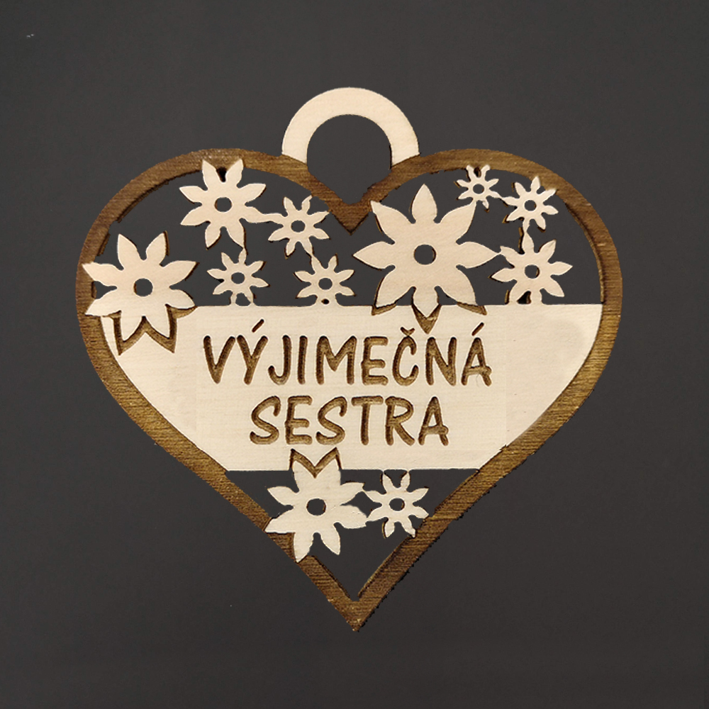 Dřevěné srdce s textem "vyjimečná sestra", 7 cm, český výrobek