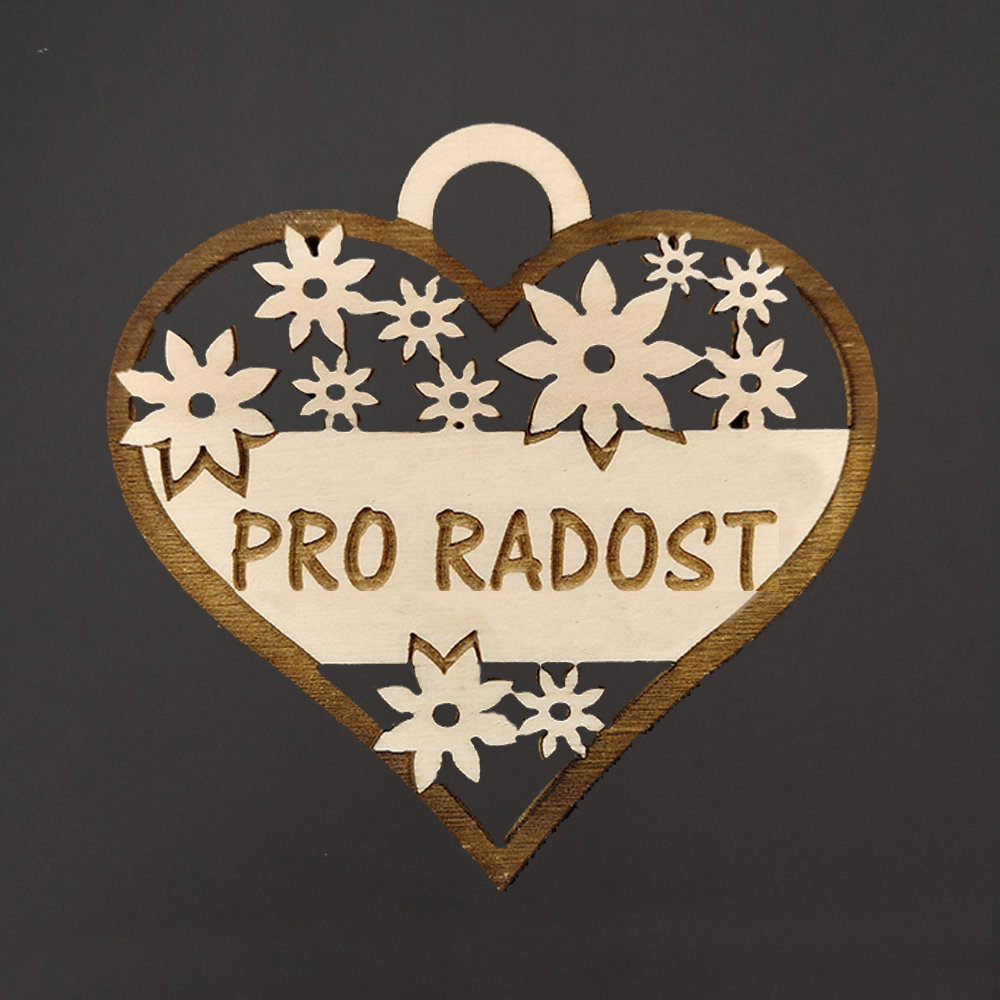 Dřevěné srdce s textem "pro radost", 7 cm, český výrobek