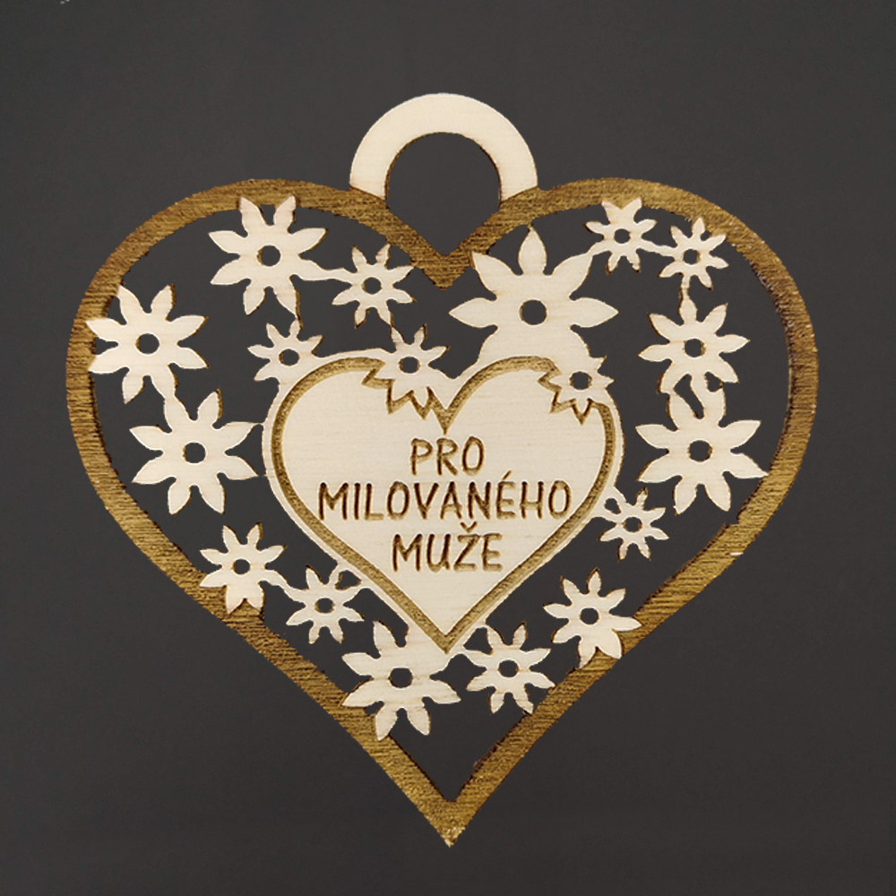 Dřevěné srdce s textem "pro milovaného muže", 7 cm, český výrobek