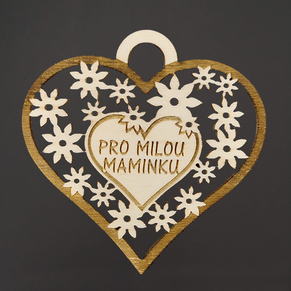 Dřevěné srdce s textem "pro milou maminku", 7 cm, český výrobek