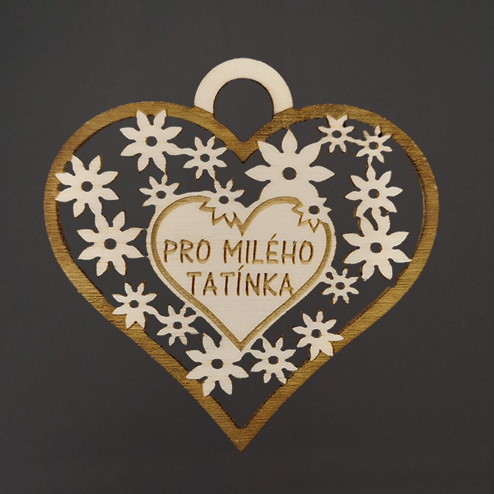 Dřevěné srdce s textem "pro milého tatínka", 7 cm, český výrobek