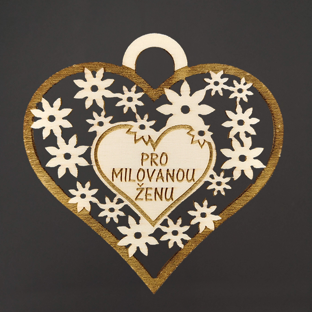 Dřevěné srdce s textem "pro milovanou ženu", 7 cm, český výrobek