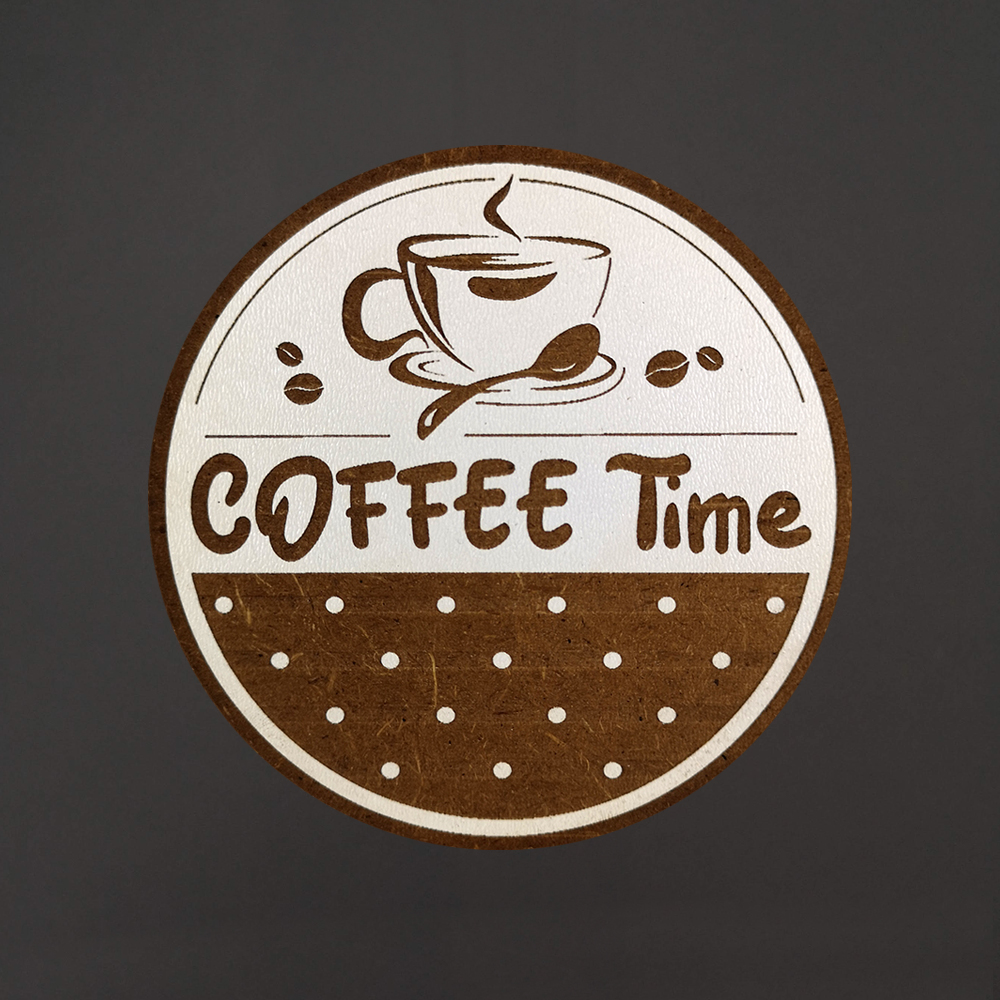 Dřevěný podtácek kulatý Káva text "Coffee Time", průměr 10,5 cm, český výrobek