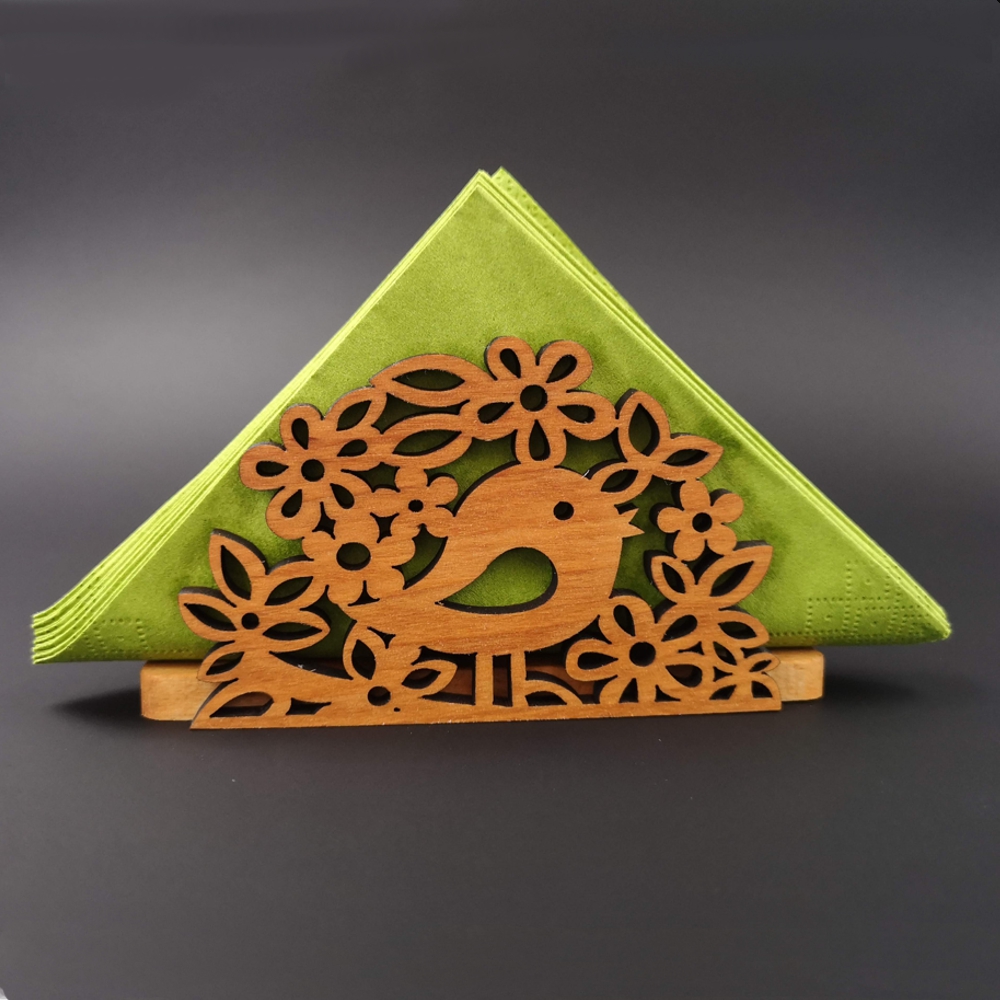 Dřevěný stojánek na ubrousky s ptáčkem, masivní dřevo, 12,5x6,5x3,5 cm