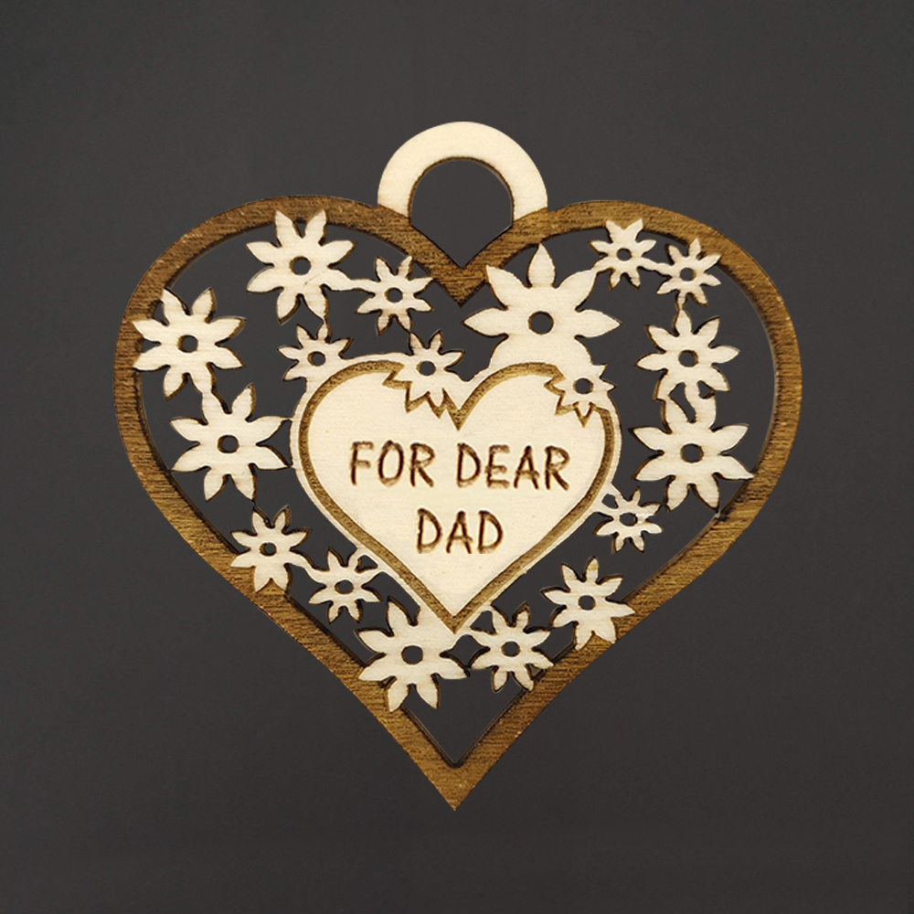Dřevěné srdce s textem "FOR DEAR DAD", 7 cm, český výrobek