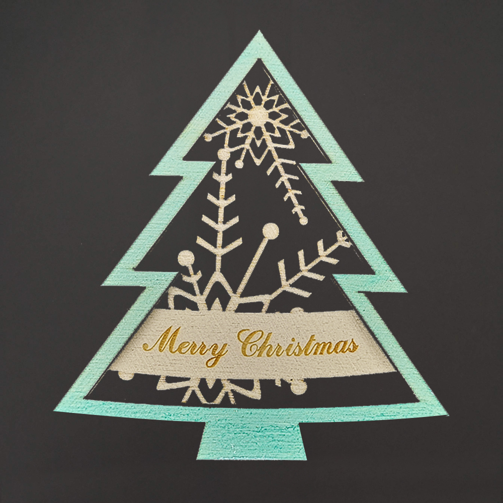 Dřevěná ozdoba stromek Merry Christmas dvojitý zelený, 9 cm, český výrobek