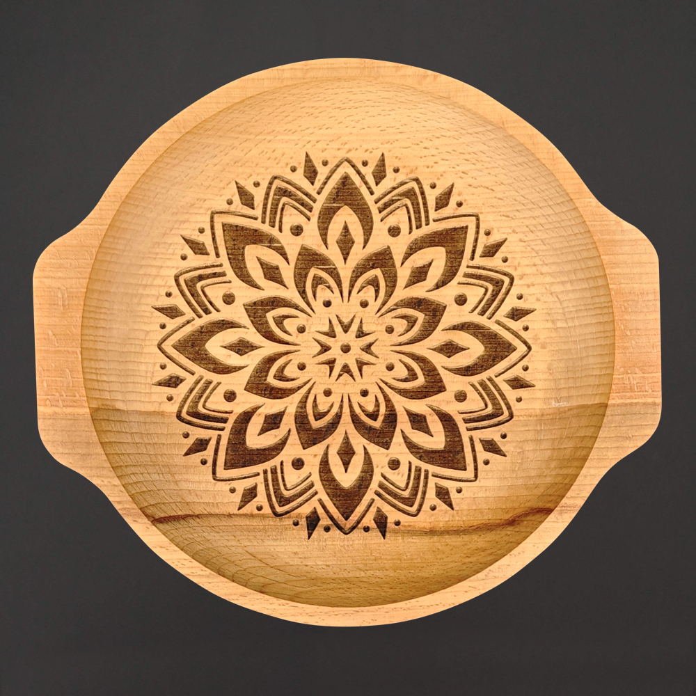 Dřevěná miska mandala, masivní dřevo, 24 cm