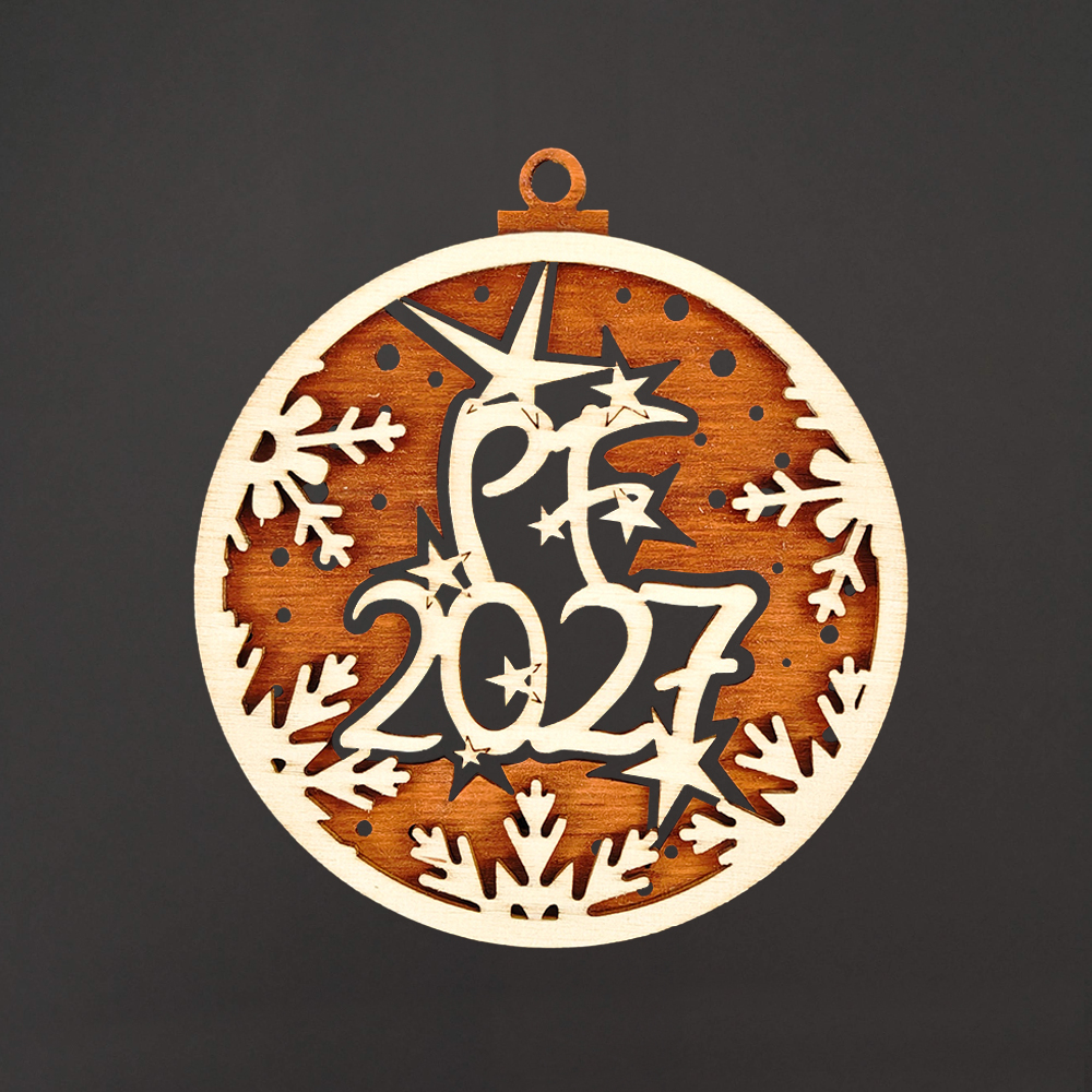 Dřevěná ozdoba kulatá PF 2027 dvojitá, 9 cm, český výrobek