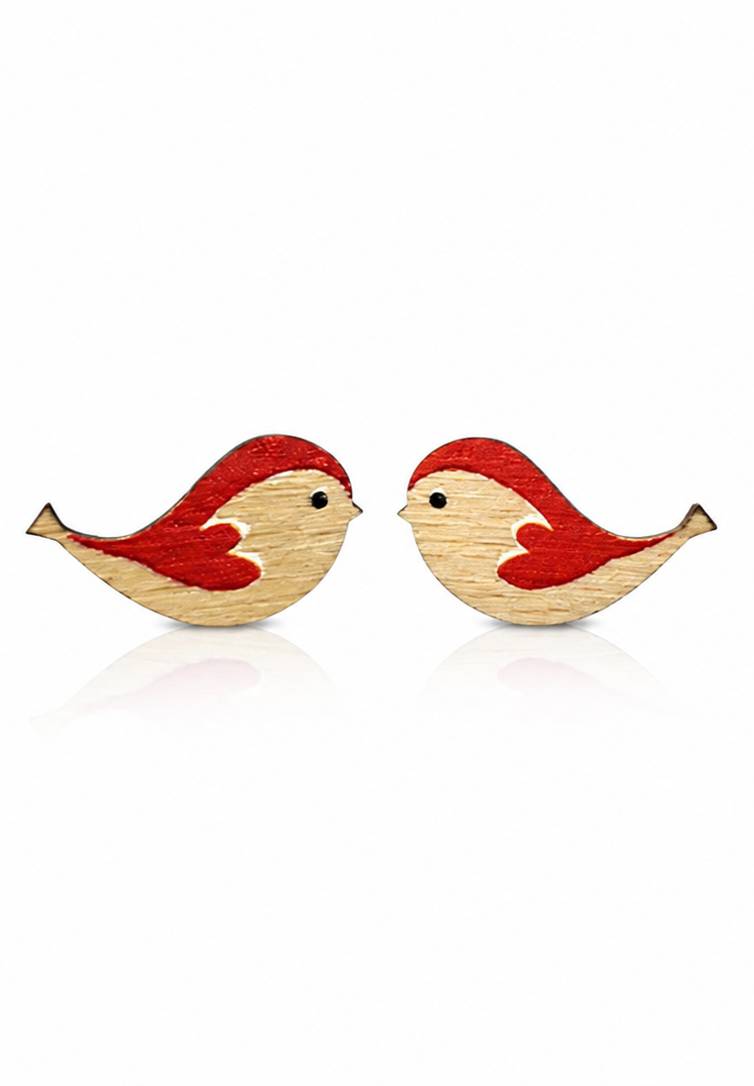 Dřevěné náušnice pecky ptáček, 2 cm, český výrobek