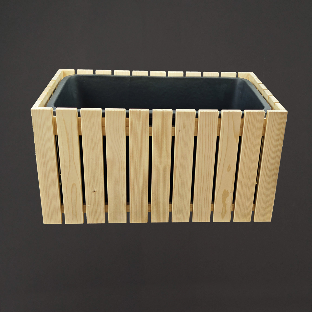 Dřevěný designový vyvýšený záhon s nádobou uvnitř, 76x43,6x40cm, 60l nádoba