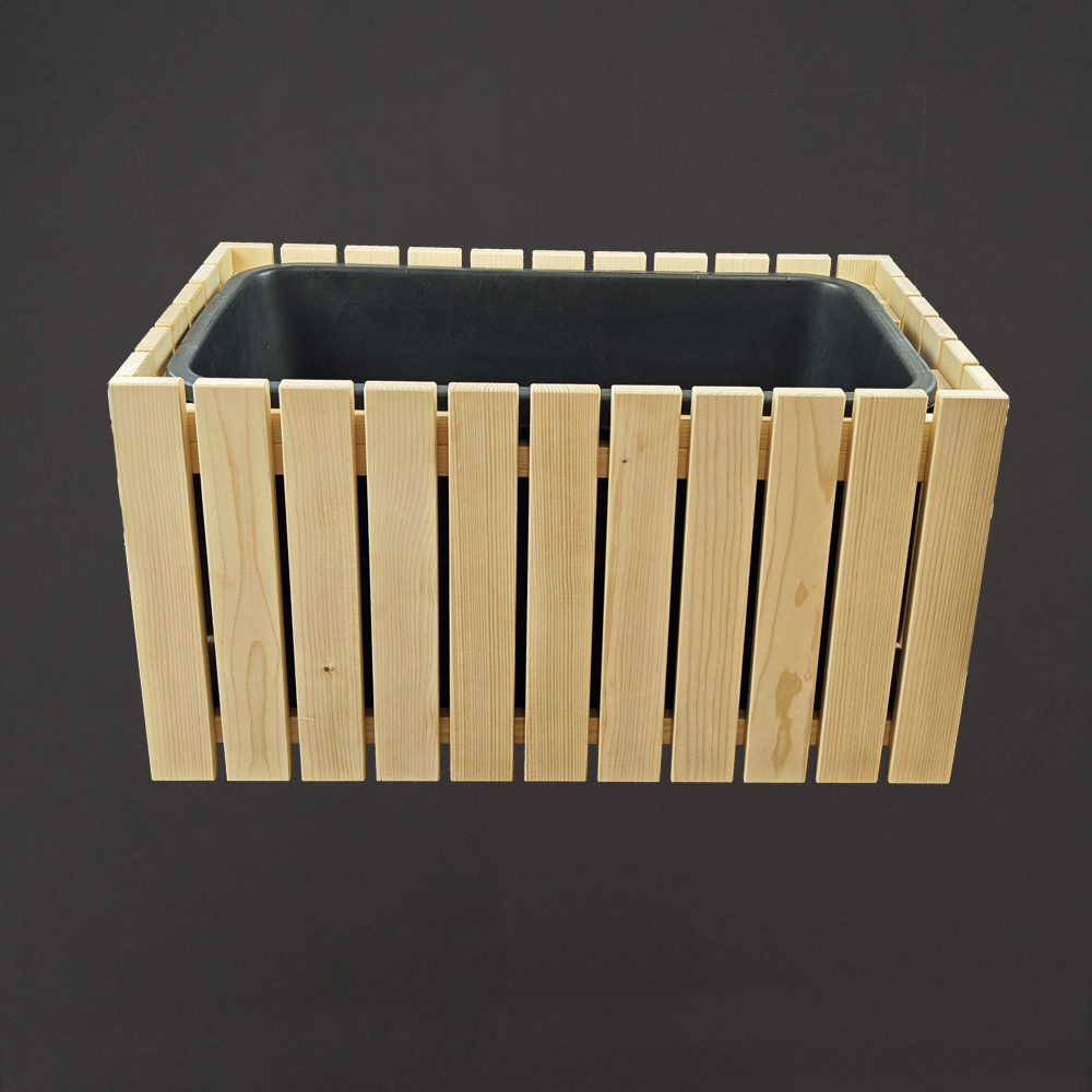 Dřevěný designový vyvýšený záhon s nádobou uvnitř, 76x43,6x40cm, 40l nádoba
