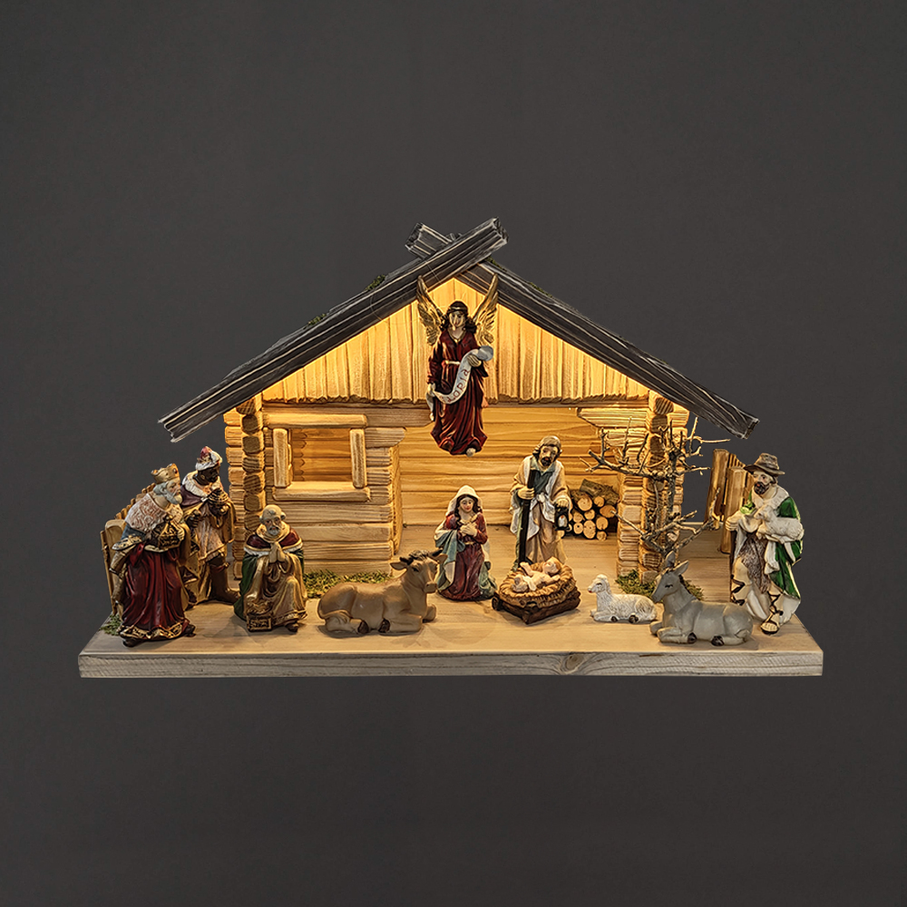 Dřevěný osvětlený betlém BEZ FIGUREK 48 cm, český výrobek
