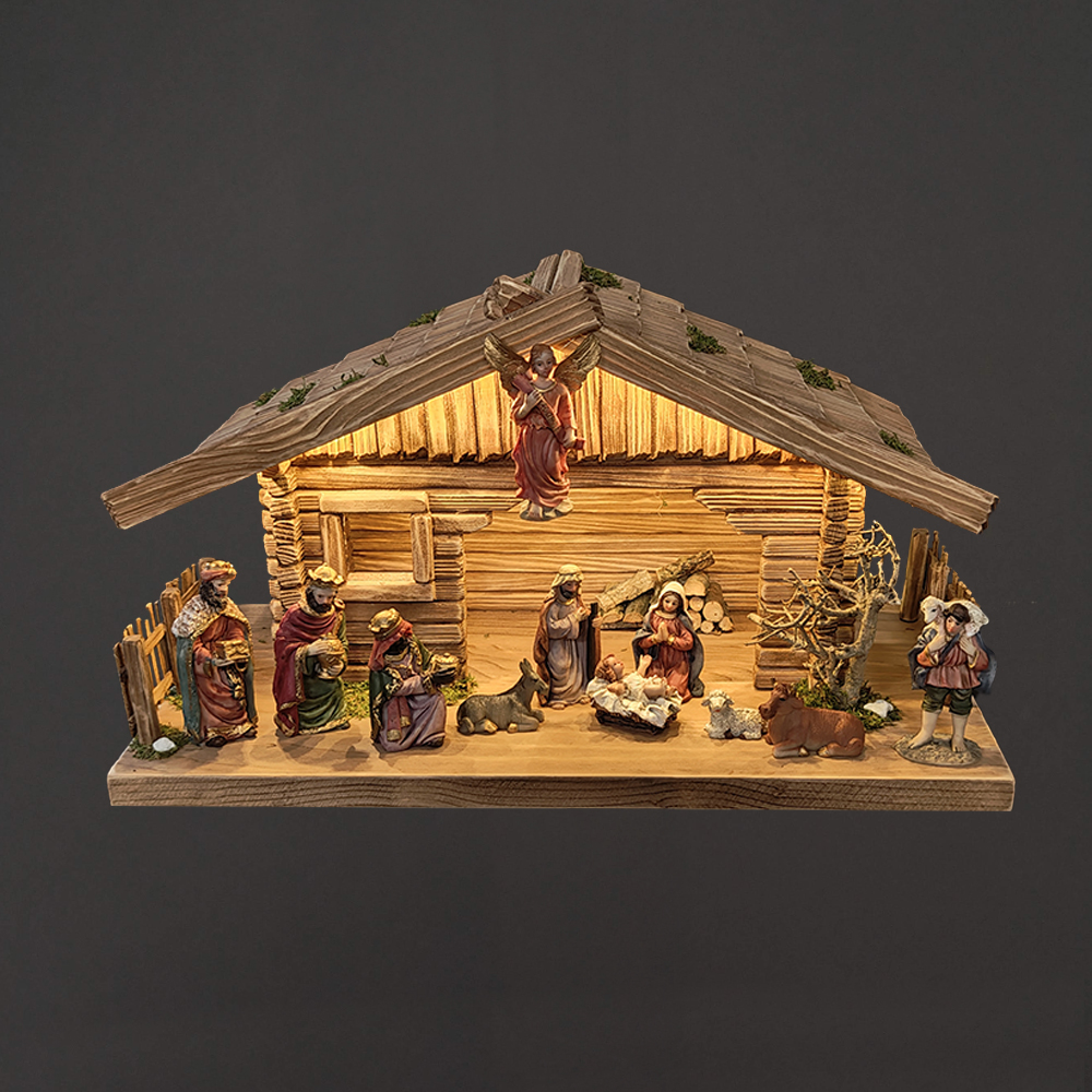 Dřevěný osvětlený betlém BEZ FIGUREK 42 cm, český výrobek