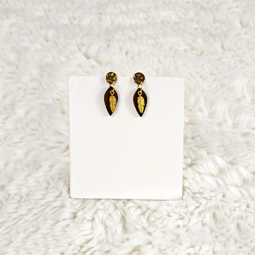 Dřevěné náušnice s nerezovým plíškem, 2,4 cm, český výrobek
