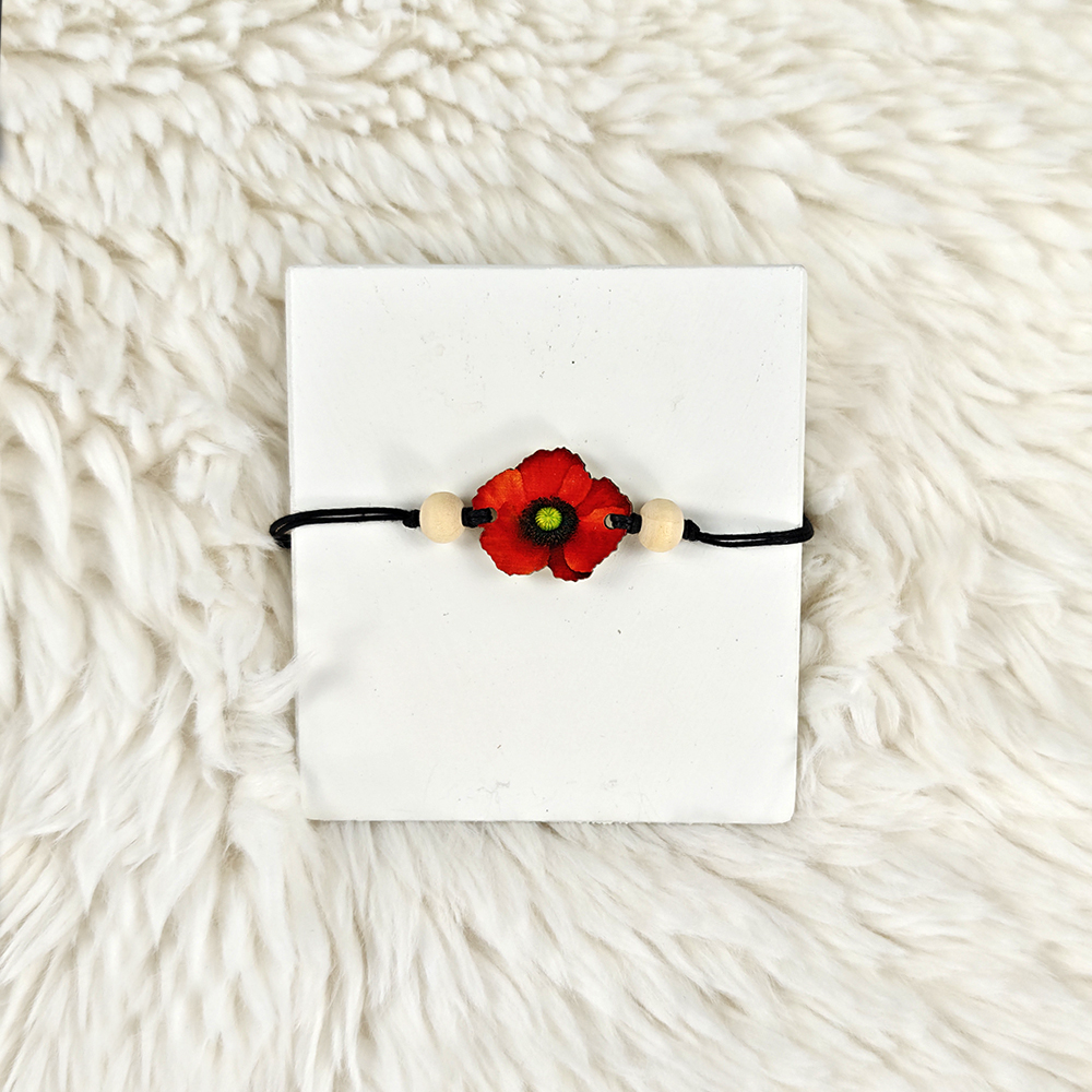 Dřevěný náramek vlčí mák, 2,5 cm, český výrobek