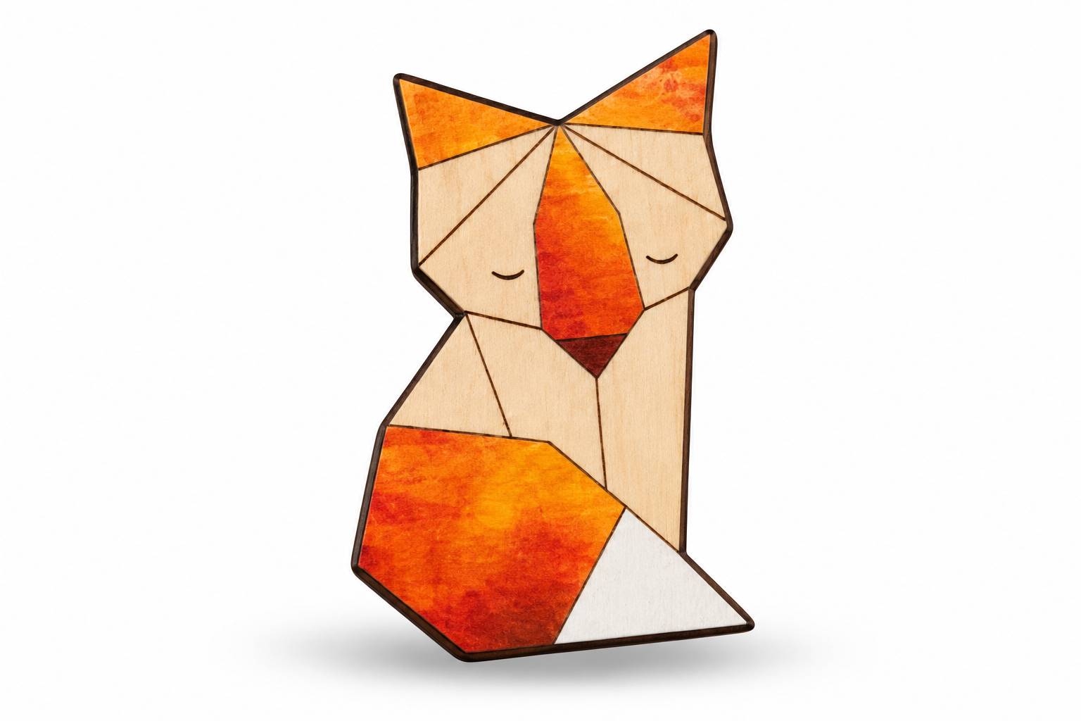 Dřevěná brož barevná liška, 6x4 cm