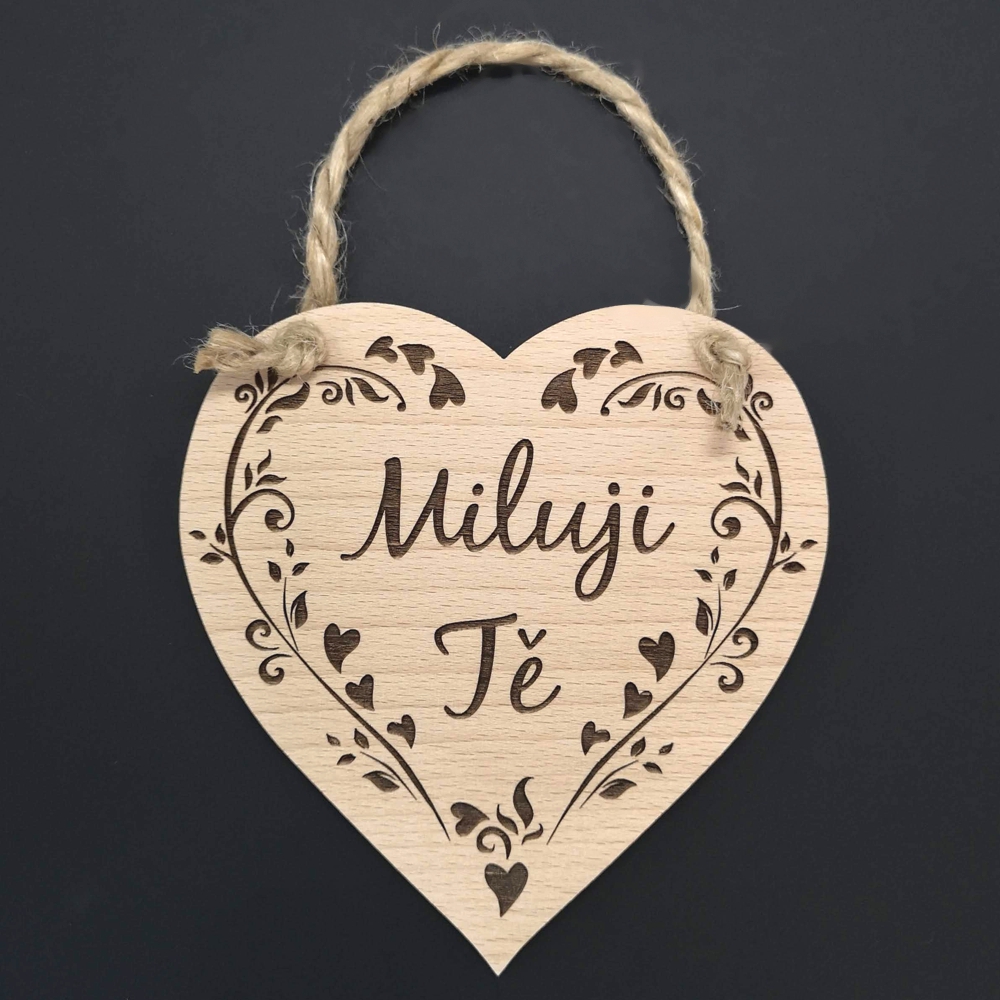 Dřevěné srdce s textem Miluji Tě, masivní dřevo, 16 x 15 cm