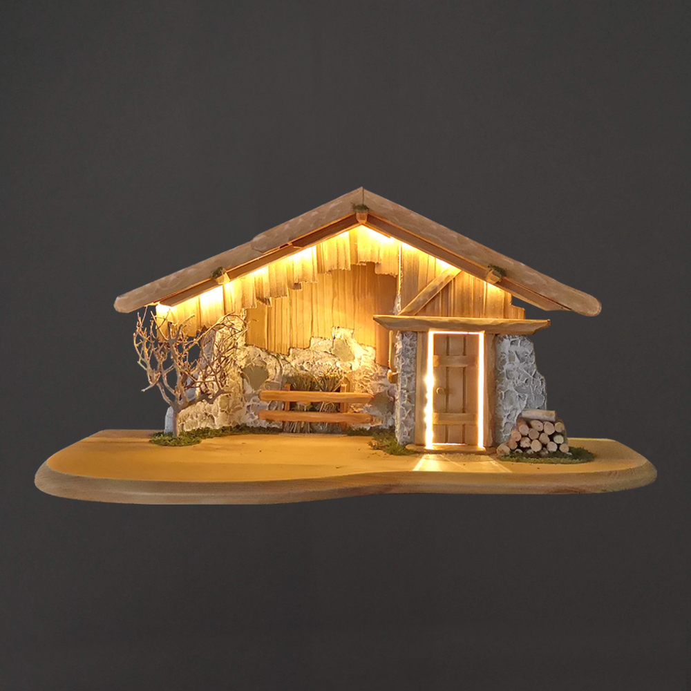 Dřevěný osvětlený betlém BEZ FIGUREK 60 cm