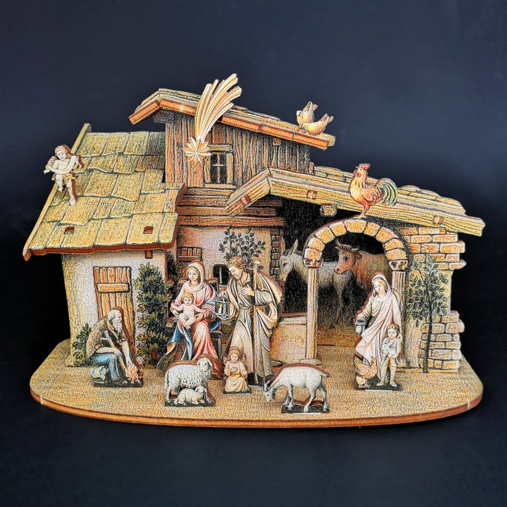 Dřevěný skládací betlém 3D 12 cm