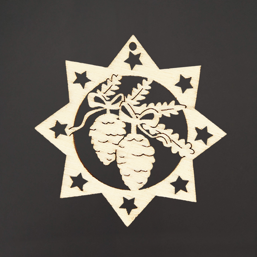 Dřevěná ozdoba hvězda se šiškami 6 cm