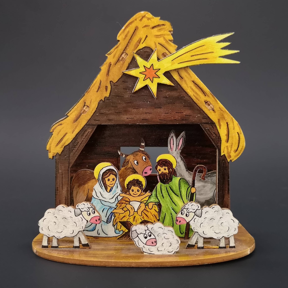 Dřevěný skládací betlém dětský 3D 13 cm