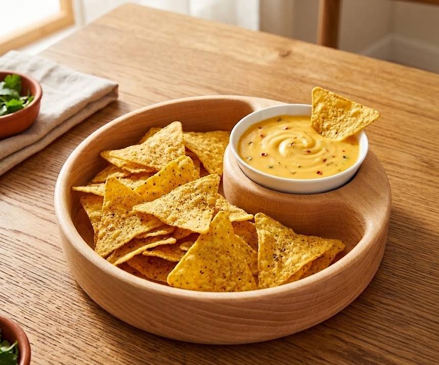 Dřevěná miska nachos kulatá, masivní dřevo, rozměr 20x4,5 cm
