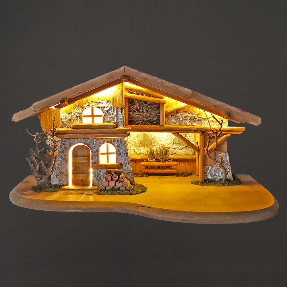 Dřevěný osvětlený betlém BEZ FIGUREK 54 cm