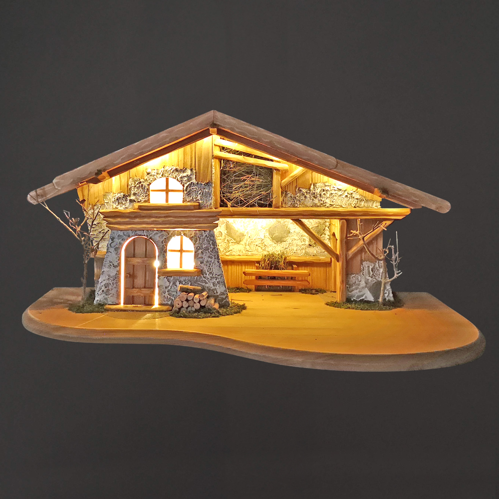 Dřevěný osvětlený betlém BEZ FIGUREK 67 cm