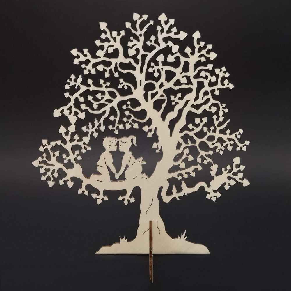 Dřevěný 3D strom s dětmi, přírodní, výška 22 cm