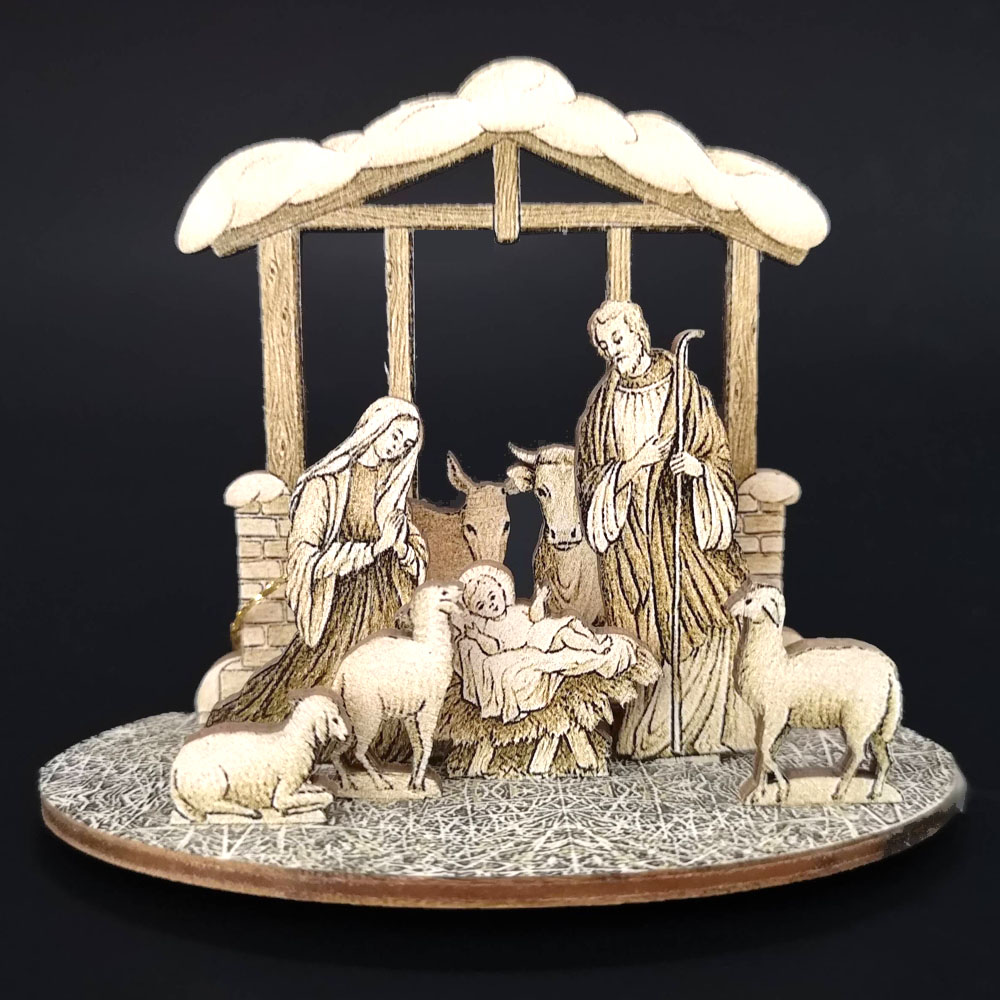 Dřevěný skládací betlém sépiový 3D 8cm