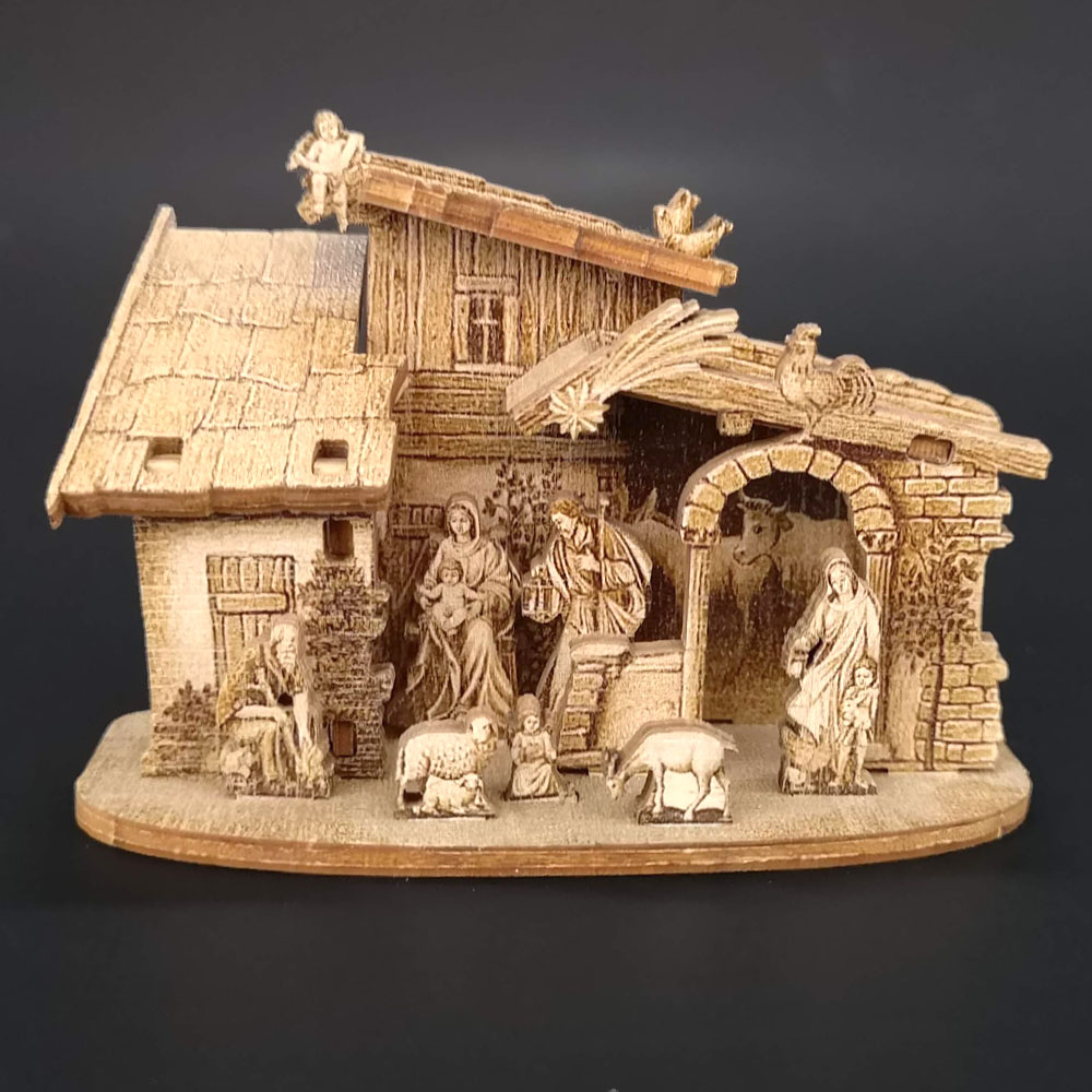 Dřevěný skládací betlém sépiový 3D 6 cm