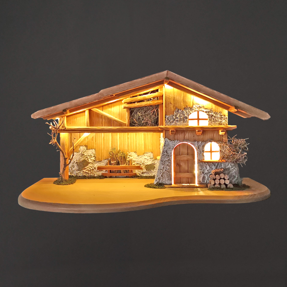 Dřevěný osvětlený betlém BEZ FIGUREK 65 cm