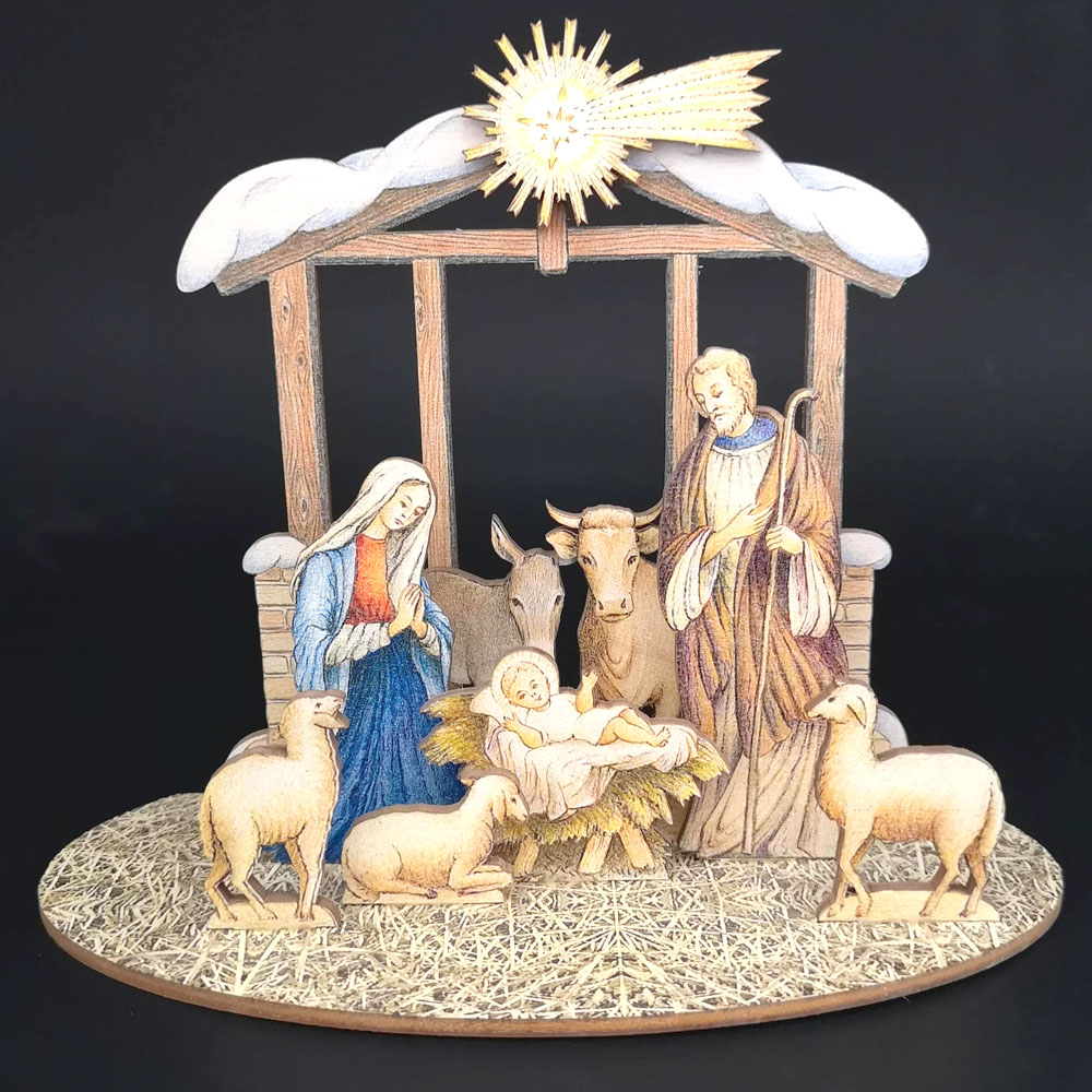 Dřevěný skládací betlém 3D 20 cm
