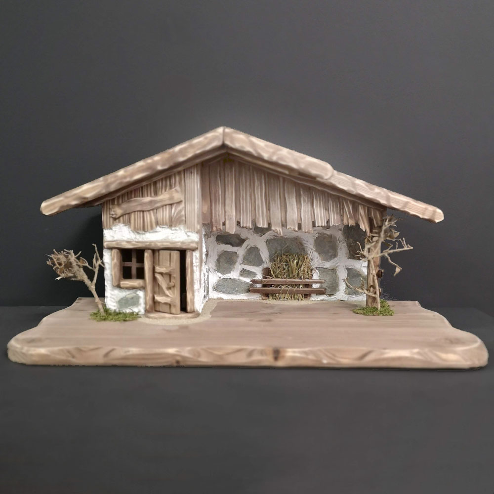 Dřevěný betlém šedohnědý BEZ FIGUREK 54 cm