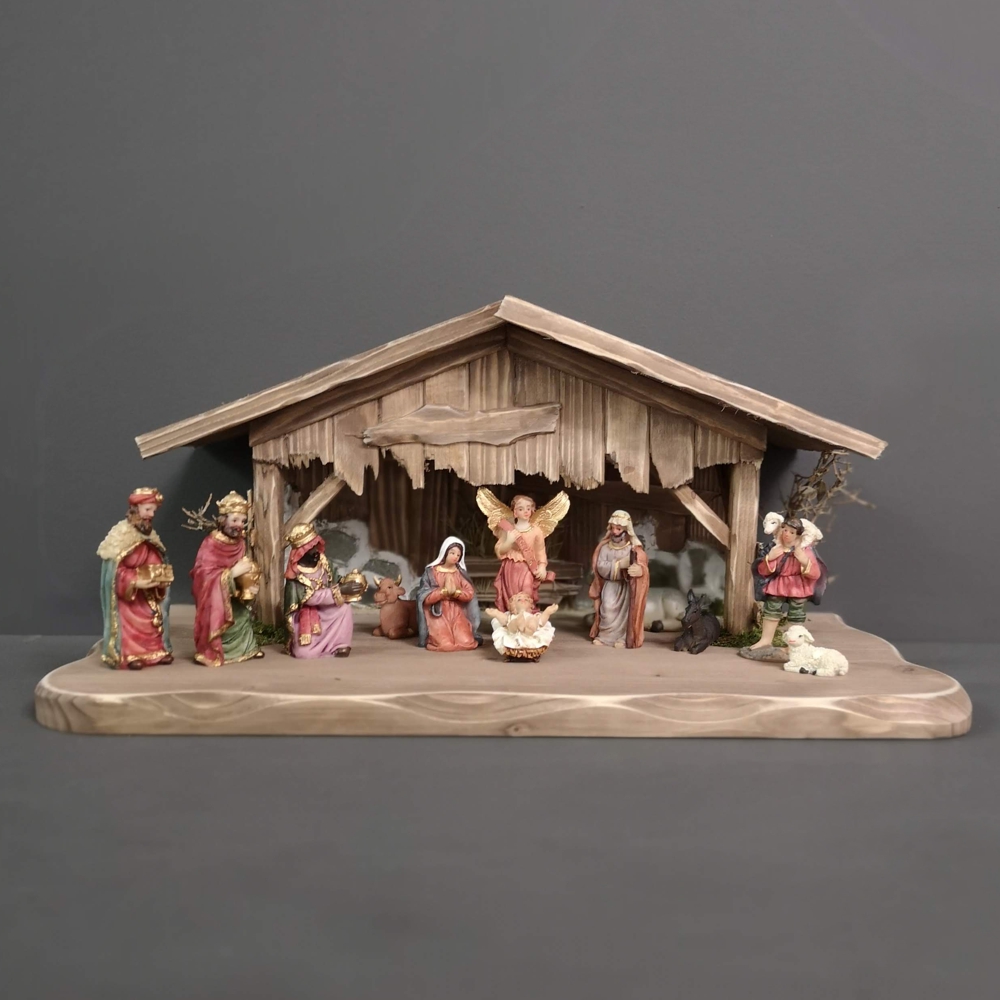 Dřevěný betlém šedohnědý BEZ FIGUREK 45 cm