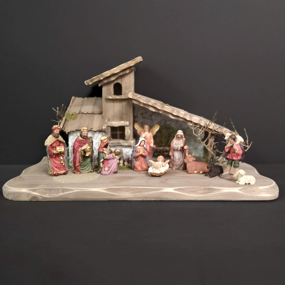Dřevěný betlém šedohnědý BEZ FIGUREK 45 cm
