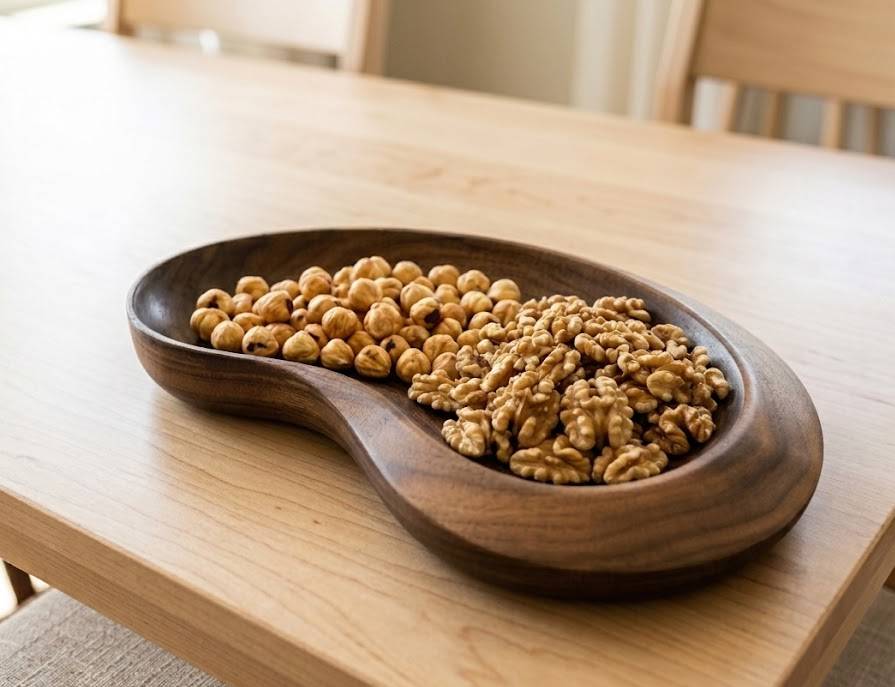 Dřevěná miska ve tvaru ledviny, masivní dřevo americký ořech, 26x16,5x4,5 cm