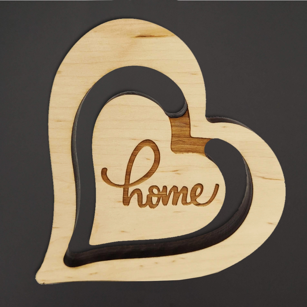 Dřevěná dekorace srdce dvojité Home, masivní dřevo, velikost 15 cm